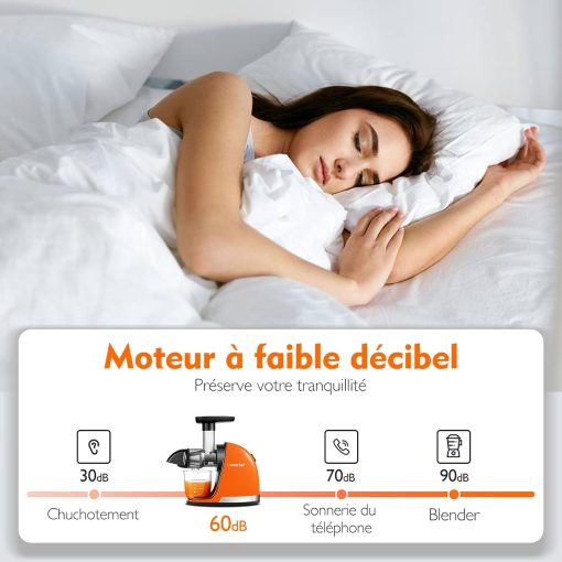 AMZCHEF Extracteur Jus - Extracteur de Jus de Fruits et Légumes - Presses-agrumes à Froid sans BPA avec 2 Tasses et Brosse - Fonction de Mastication Inversée pour éviter les Blocages - Argent - Image 52