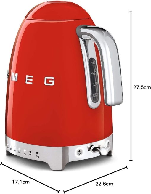 Smeg, Bouilloire à Température Variable KLF04RDEU 1,7 L, Plusieurs Température, Filtre Anticalcaire Lavable, Arrêt Automatique de Sécurité, Indicateur de Niveau d'Eau, Range Cable, 2400W, Rouge - Image 7