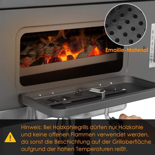 Barbecue Charbon de Bois XL, Chariot à Barbecue, Grill XL à Charbon avec Couvercle, Roues et Thermomètre, Réglable en Hauteur, Grand Barbecue au Charbon de Bois, pour Camping et Jardin, Noir - Image 11