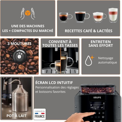 Krups Coffee Bean Machine, Espresso Machine, 2 Cups Simultaneously, LCD Screen, Automatic Cleaning, Steam Nozzle for Cappuccino, Espresso Maker, Essential Black Screen, YY8135FD - Image 11