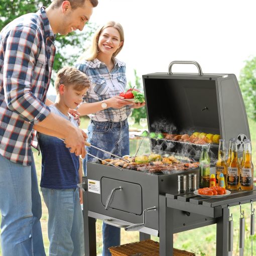 Barbecue Charbon de Bois XL, Chariot à Barbecue, Grill XL à Charbon avec Couvercle, Roues et Thermomètre, Réglable en Hauteur, Grand Barbecue au Charbon de Bois, pour Camping et Jardin, Noir - Image 17