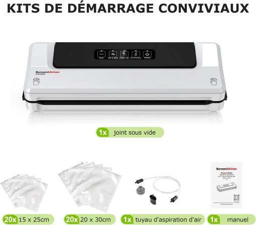 Bonsenkitchen Machine Sous Vide Alimentaire - Appareil de Mise Sous Vide pour La Cuisson Sous Vide et La Conservation des Aliments Frais, Y 40 Compris Les Sacs Sous Vide - Image 12