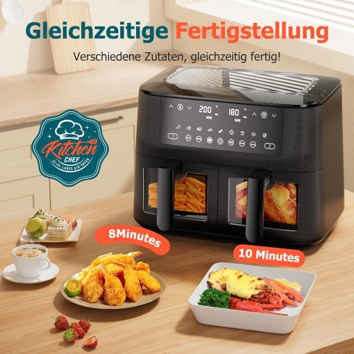 9L Dual Zone Air Fryer avec Fenêtre de Visualisation, Friteuse sans Huile avec 2 Tiroir, 9-in-1 Programmes de Cuisson, écran Tactile, Fonction Rendez-vous, Faible en Grasses, Va au Lave-vaisselle - Image 13
