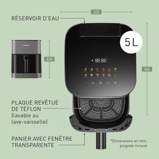 Panasonic NF-CC500SXE AirFryer Friteuse sans huile avec Hublot, 5L, 80-200°C, Minuterie Numérique et écran LCD, Vapeur Douce, 11 Préréglages, Nettoyage Facile, Gris Mat - Image 22