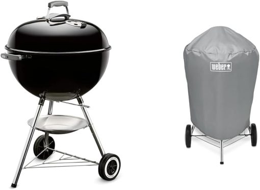 Weber Classic Kettle barbecue au charbon de bois, surface de cuisson ? 57cm, barbecue avec couvercle et cuve en acier emaillé, thermomètre intégré au couvercle, trépied et roues - Noir (1341504) - Image 15