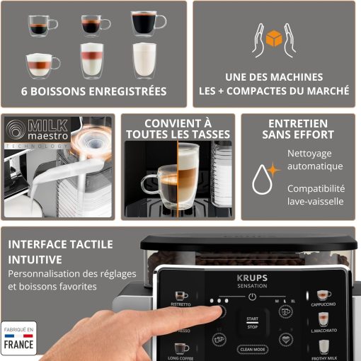Krups Sensation C50, Machine à café grains, machine expresso, 5 boissons accès direct, Interface tactile, Facile à utiliser, Nettoyage automatique, Buse vapeur Cappuccino, Fabriqué en France EA910810 - Image 12