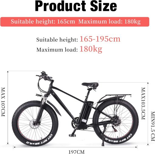 ride66 Vélo électrique VTT pour Homme Adulte, 26 Pouces 21Ah Batterie au Lithium Shimano 7 Vitesses, Vélo Homme Fat Bike Noir XL - Image 2