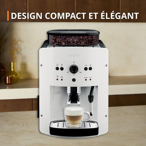 Krups Machine à café grain, 1,7 L, 2 tasses en simultané, Nettoyage automatique, Buse vapeur pour Cappuccino, Cafetière espresso, Essential noire YY8125FD, Noir - Image 3