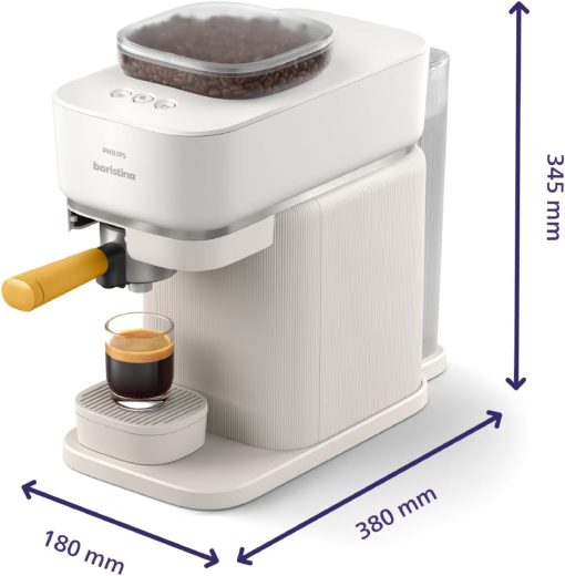 Philips Baristina Machine à expresso - Un véritable expresso, en toute simplicité - Compacte - 16 bars de pression - Broyeur intégré - Machine blanche avec porte-filtre blanc (BAR300/00) - Image 7
