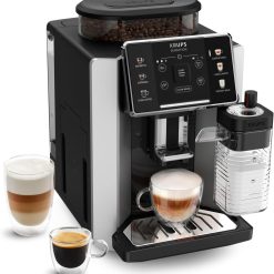 Krups Sensation C50, Machine à café grains, machine expresso, 5 boissons accès direct, Interface tactile, Facile à utiliser, Nettoyage automatique, Buse vapeur Cappuccino, Fabriqué en France EA910810