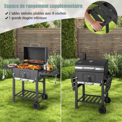 Barbecue à Charbon de Bois Portable avec 2 Tables d'Appoint Noir - Image 8