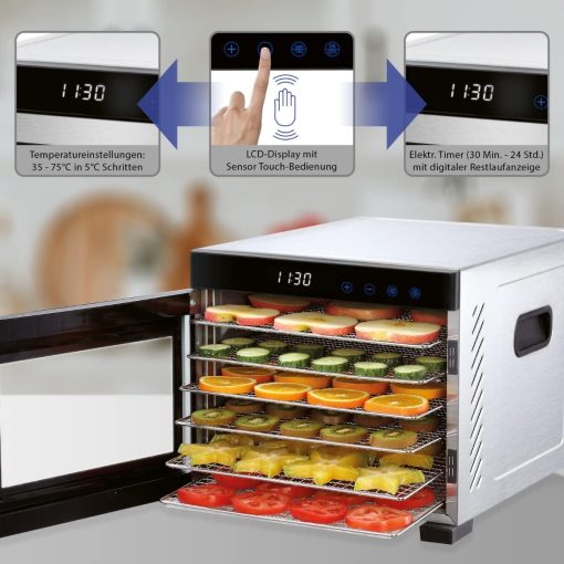 ProfiCook PC-DR 1218 Déshydrateur automatique en acier inoxydable, grand espace intérieur pour une utilisation jusqu'à 6 étages, bo?tier en acier inoxydable, thermostat numérique inclus - Image 10