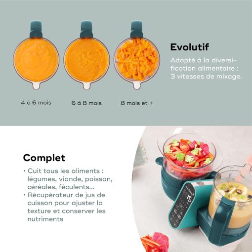 Babymoov Nutribaby(+), Robot Cuiseur Bébé Multifonctions 6 en 1, Cuiseur Vapeur Mixeur, Grande Capacité 2,2L, Petits Pots Bébé Faits Maison, Idéal Diversification Alimentaire, Gris - Image 19