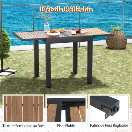 Table de Jardin Extensible en Aluminium Ajustable de 80 à 160 CM Table à Manger Extérieure Rectangulaire pour 4-6 Personnes Naturel - Image 5