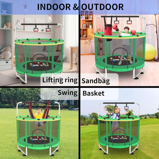 Trampoline pour Enfants, Trampoline réglable pour bébé avec Panier de Basket-Ball, Trampoline intérieur et extérieur de 200 kg avec enclos - Image 11