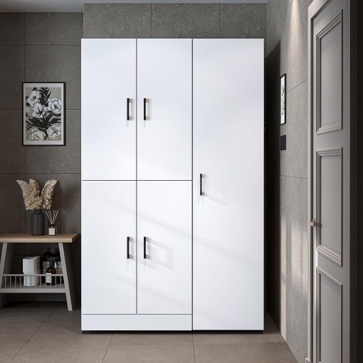 ROOMART Dora - Armoire de machine à laver - Pour sèche-linge et machine à laver - En 4 couleurs - Avec portes et panneau coulissant - Blanc - Chêne blanc - Chêne anthracite - Chêne blanc (chêne blanc) - Image 40