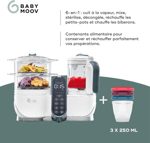 Babymoov Nutribaby(+), Robot Cuiseur Bébé Multifonctions 6 en 1, Cuiseur Vapeur Mixeur, Grande Capacité 2,2L, Petits Pots Bébé Faits Maison, Idéal Diversification Alimentaire, Gris - Image 29