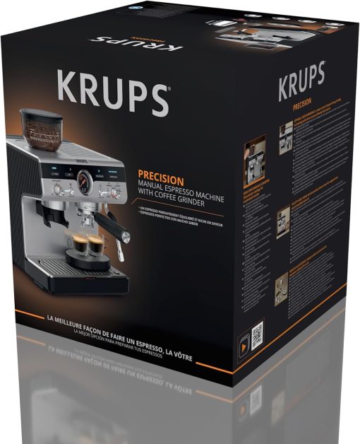 Krups Virtuoso+, Machine expresso, Machine a cafe à pompe, expresso machine a cafe moulu ou dosettes, 15 bars, Inox, Buse vapeur, Espresso et cappuccino, XP444G10 - Image 14