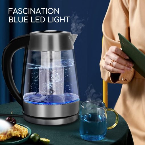 Aigostar Cris - Bouilloire en verre Température Réglable 2200W, 1.7L. Thermostat Réglable (60 à 100oC) et fonction maintien au chaud, Filtre à thé amovible, éclairage LED de couleurs, Sans BPA. - Image 7