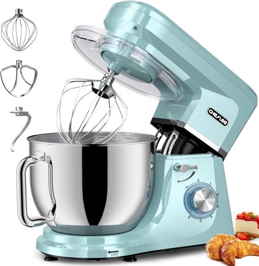 CHeflee 1800W Professional Kitchen Mixer 7.2 Litres Low Noise Multifunctional Kitchen Robot with Whisk, Beater, Hook, Stainless Steel Bowl, 6 Speeds - Image 3