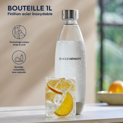 Sodastream Duo Sparkling Water and Soda Machine for Glass Jug | Pack of 1 Glass Jug 1L + 1 Bottle 1L Stainless Steel Finish Dishwasher + 1 60L Gas Refill Clip | Black - Image 5