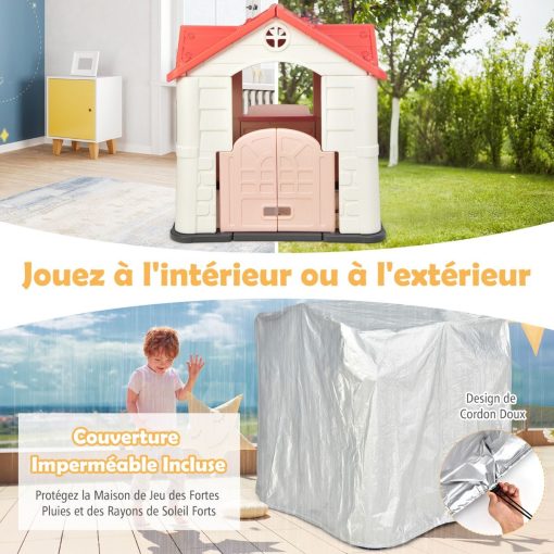 Maison Chef House -Thème Burger Bar - Table de Pique Nique Cabane de Jardin Anti-UV en Plastique 164x124x132 cm Bleu/Rose/Jaune - Image 30