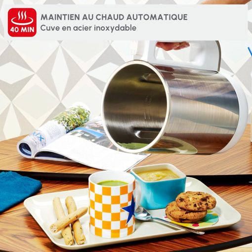 Moulinex Blender chauffant, Mixeur soupe, Puissance 1000 W, Capacité 1,2 L, 5 programmes automatiques, Double paroi, Maintien au chaud 40 min, Livret recettes, Easy Soup, Inox LM841B10 - Image 8