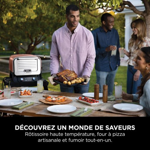 Ninja Woodfire Four à pizza extérieur électrique 8-en-1, rotissoire & fumoir barbecue avec grille, plaque pro-heat, pierre à pizza, granulés de bois et pelle, 6 réglages, orange foncé OO101EU - Image 4