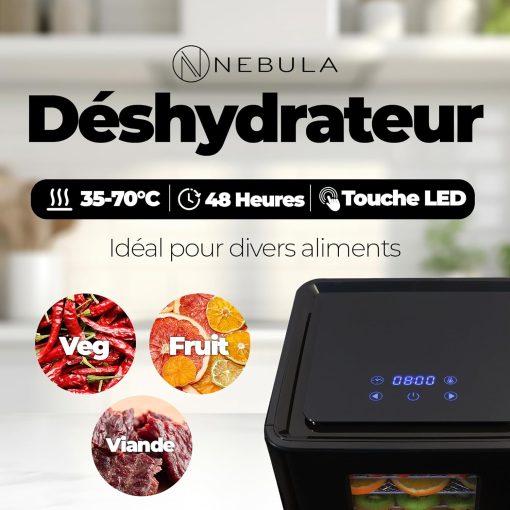 Nebula Déshydrateur Alimentaire | 6 Plateaux Acier Inoxydable | Contr?le Tactile LED | Température Réglable 35-70°C | Deshydrateur Fruits Et Légumes | Deshydratateur Alimentaire | 400W - Image 5
