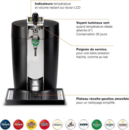 Krups Beertender Machine bière pression, F?ts de 5 L, Marques du groupe Heineken, Témoin lumineux, Température et mousse parfaites, Bière fra?che, Installation facile, Compact noire VB450E10 - Image 11