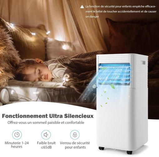 GOPLUS Climatiseur Mobile 9000BTU 2,6kW, Climatiseur 4 en 1 Fonction de Refroidissement, Déshumidification, Ventilation, Mode Nuit, Minuterie 24H, Contr?le Télécommande/écran, 20㎡, Noir, R290 - Image 10