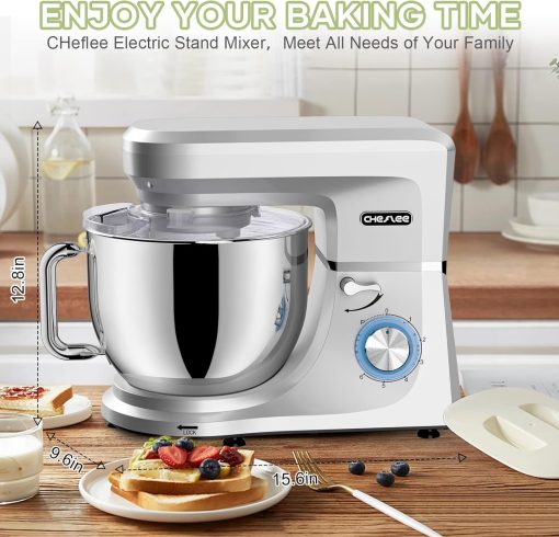 CHeflee 1800W Professional Kitchen Mixer 7.2 Litres Low Noise Multifunctional Kitchen Robot with Whisk, Beater, Hook, Stainless Steel Bowl, 6 Speeds - Image 10