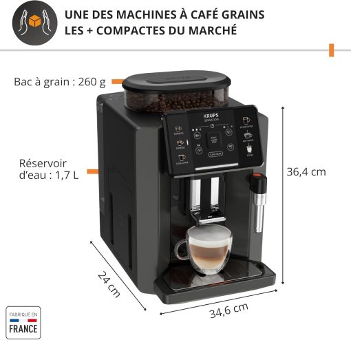 Krups Sensation C50, Machine à café grains, machine expresso, 5 boissons accès direct, Interface tactile, Facile à utiliser, Nettoyage automatique, Buse vapeur Cappuccino, Fabriqué en France EA910810 - Image 15