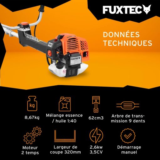 Fuxtec Débroussailleuse Thermique Professionnelle FX-PS152 52 cm3 3CV Système Anti Vibration - 2 en 1 Coupe-Bordure avec Tête de Coupe Double Fil et Lame 3 Dents Modèle Con?u pour Les Pros - Image 12