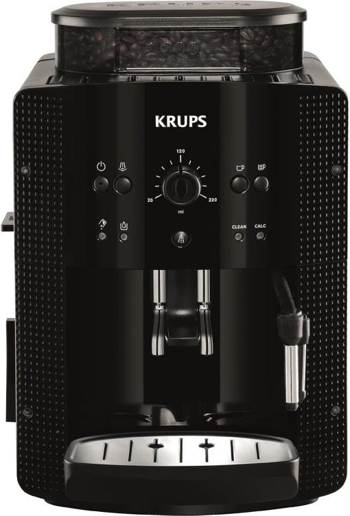 Krups EA8108 fully automatic coffee machine (automatic cleaning, 2 cup function, milk system with CappucinoPlus nozzle, 15 bar, coffee machine, espresso) black