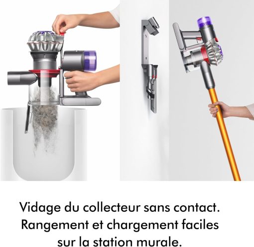 Dyson V8 Advanced? Aspirateur Balai sans Fil – 130 AW, 40 Min d’autonomie, Brosse Motorbar Auto-démêlante, Accessoires combinés, Station Murale, Argent/Nickel - Image 19