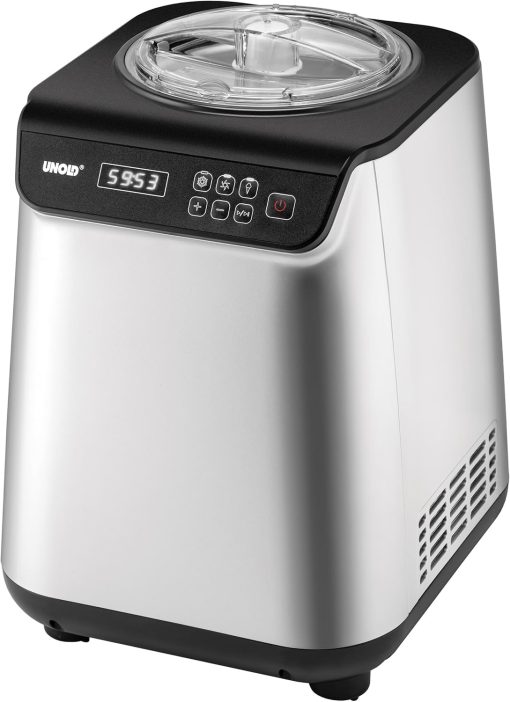 Unold Uno 48825 Sorbetière – Compresseur auto-refroidissant, entièrement automatique, 135 W, refroidissement à -35 °C, écran LCD, récipient en acier inoxydable, minuterie, compresseur
