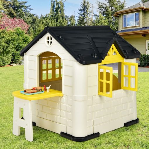Maison Chef House -Thème Burger Bar - Table de Pique Nique Cabane de Jardin Anti-UV en Plastique 164x124x132 cm Bleu/Rose/Jaune - Image 3