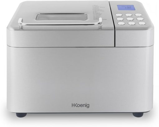 H.Koenig BAKE440 Bread Machine, 15 Programmes, 3 Bread Sizes, Up to 1 kg of Bread, Start Preselection/Keep Warm Function, Cereal Dispenser, Removable Container, Non-Stick Coating, LCD Display, 600 W