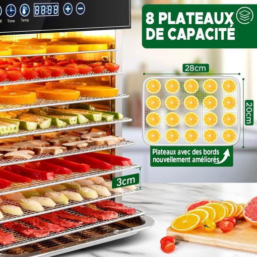 Kwasyo Food Dehydrator, 10 Trays ? Desiccator with Timer (24H) ? Fruit and Vegetable Dehydrator Adjustable Temperature (30 to 90°C) + 1 x Recipe Book - Image 7