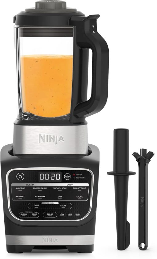 Ninja Foodi Blender & Soup, 10 Auto-iQ Programs, 1.7L Glass, Hot and Cold Mixer, Built-in Heating Element, Cleaning Programme and Brush, 1000W, Black HB150EU