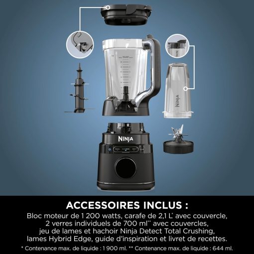Ninja Detect Power Blender Processor Pro 3-en-1, mixeur 1200W, bol à mélanger, lame malaxeur, gobelet individuel, récipient, pétrir, mixer, hacher et mélanger, noir, TB401EU - Image 52
