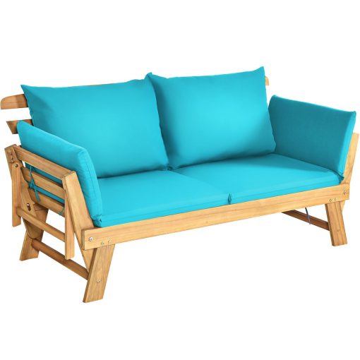 Chaise Longue Convertible avec Coussin Canapé de Jardin 2 en 1 en Bois d’Acacia avec Accoudoir Réglable pour Patio Piscine Jardin Blanc/Gris/Bleu/Rouge - Image 20