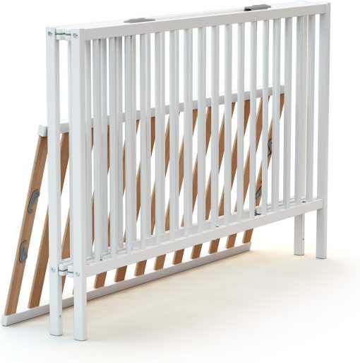 WEBABY - Lit bébé pliant 60x120cm Blanc | Bois massif | Dès la naissance |Confort de sommeil | Sommier à lattes | Compact | Transportable | Pliable |Gain de place | Lit de voyage - Image 2