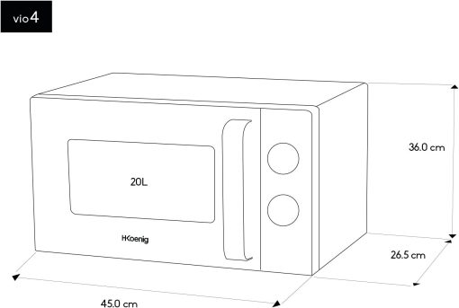 H.Koenig Micro-Ondes Four Grill 2 en 1 VIO9, 25L, Plateau tournant 27cm, 10 modes de cuisson jusqu’à 1000W, Décongélation, Cuisson combinée, écran LCD [Classe énergétique A+] - Image 10