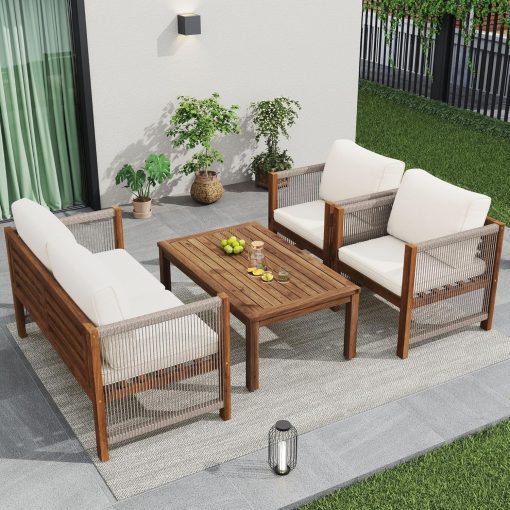 Zepneiy Salon de Jardin, Salon de Jardin 4 Personnes, avec canapé, Table Basse et Coussins, Housse en Tissu déhoussable et Lavable, Noir (Coussins d'assise Inclus) - Image 16