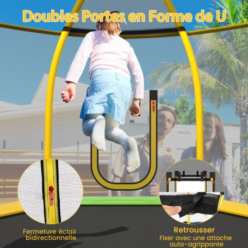 Trampoline Extérieur ? 223cm avec Toboggan&Echelle avec Filet de Sécurité 2 Portes en U Charge 270kg pour 2-3 Enfants de 3 Ans+ Bleu/Vert - Image 15