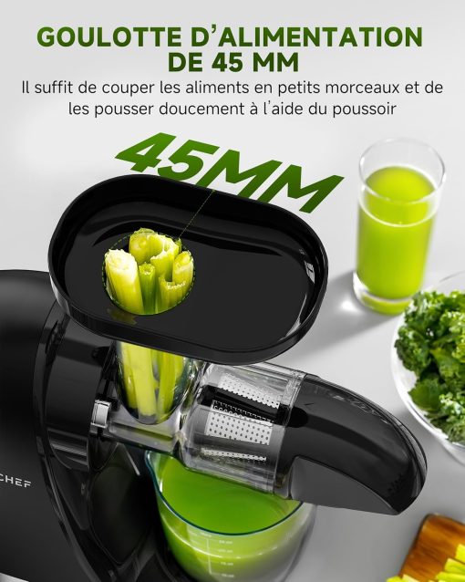 AMZCHEF Extracteur Jus - Extracteur de Jus de Fruits et Légumes - Presses-agrumes à Froid sans BPA avec 2 Tasses et Brosse - Fonction de Mastication Inversée pour éviter les Blocages - Argent - Image 17