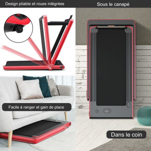 Tapis de Course Pliable 0,75HP Double Affichage LED APP et Télécommande Vitesse Motorisé 12 km/h Surface 40x100cm Rouge - Image 8