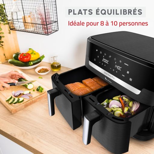 Moulinex air fryer two compartments, large capacity 8.3L, 8 people, 7 automatic programs, oil-free fryer, digital touch screen, Dual essential stainless steel, EZ901820, Black - Image 32